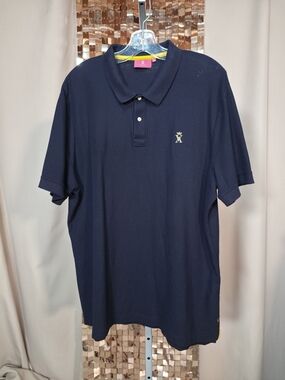 Vicomte A. Embroidered Crown Logo Polo Shirt | Navy Blue with Yellow Accents 4XL